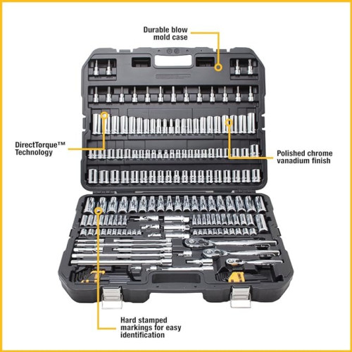 DEWALT Mechanics Tool Set, 192-Piece, SAE and Metric, Chrome Vanadium Steel, Precision Performance