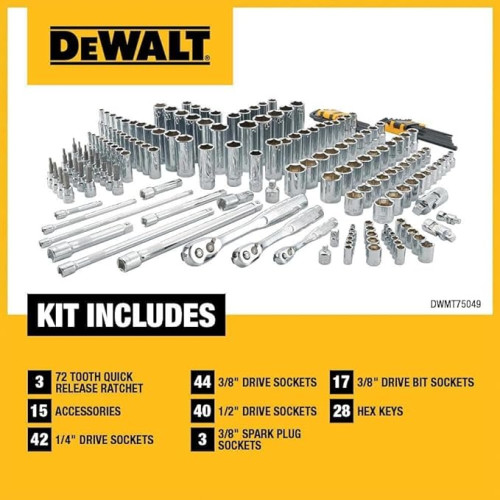 DEWALT Mechanics Tool Set, 192-Piece, SAE and Metric, Chrome Vanadium Steel, Precision Performance