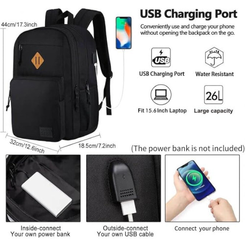 KEOFID Classic Carry-On Travel Backpack - Anti-Theft Laptop Backpack with USB Charging Port - Stylish and Durable Water-Resistant Backpack for College, Work, and Travel